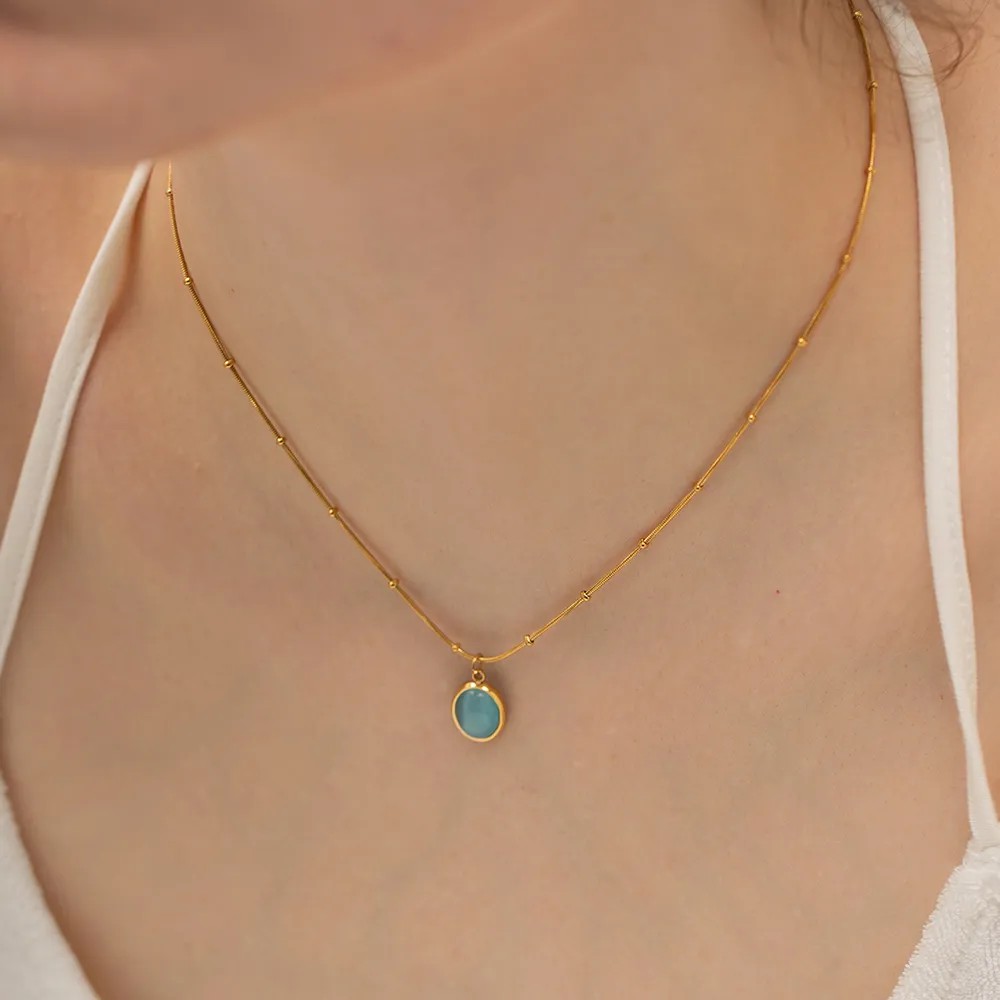 Elegant Round Stainless Steel Inlay Opal 18K Gold Plated Pendant Necklace_colorza_7