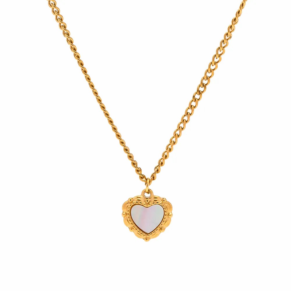 INS Style Heart Shape Stainless Steel Inlay Shell 18K Gold Plated Pendant Necklace_colorza_1