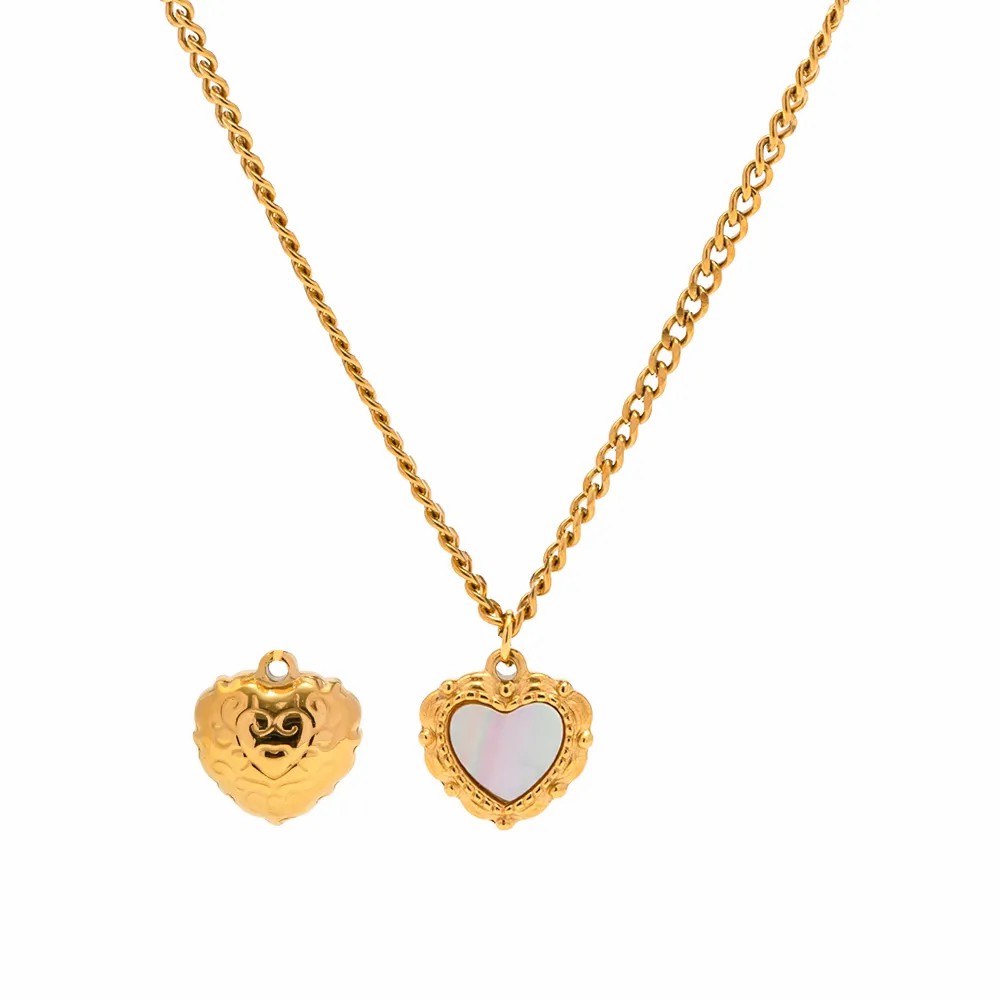 INS Style Heart Shape Stainless Steel Inlay Shell 18K Gold Plated Pendant Necklace_colorza_11