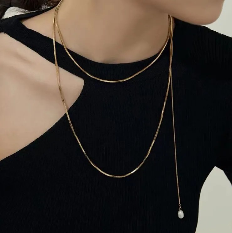 Simple Style Solid Color Titanium Steel Layered Necklaces_colorza_4