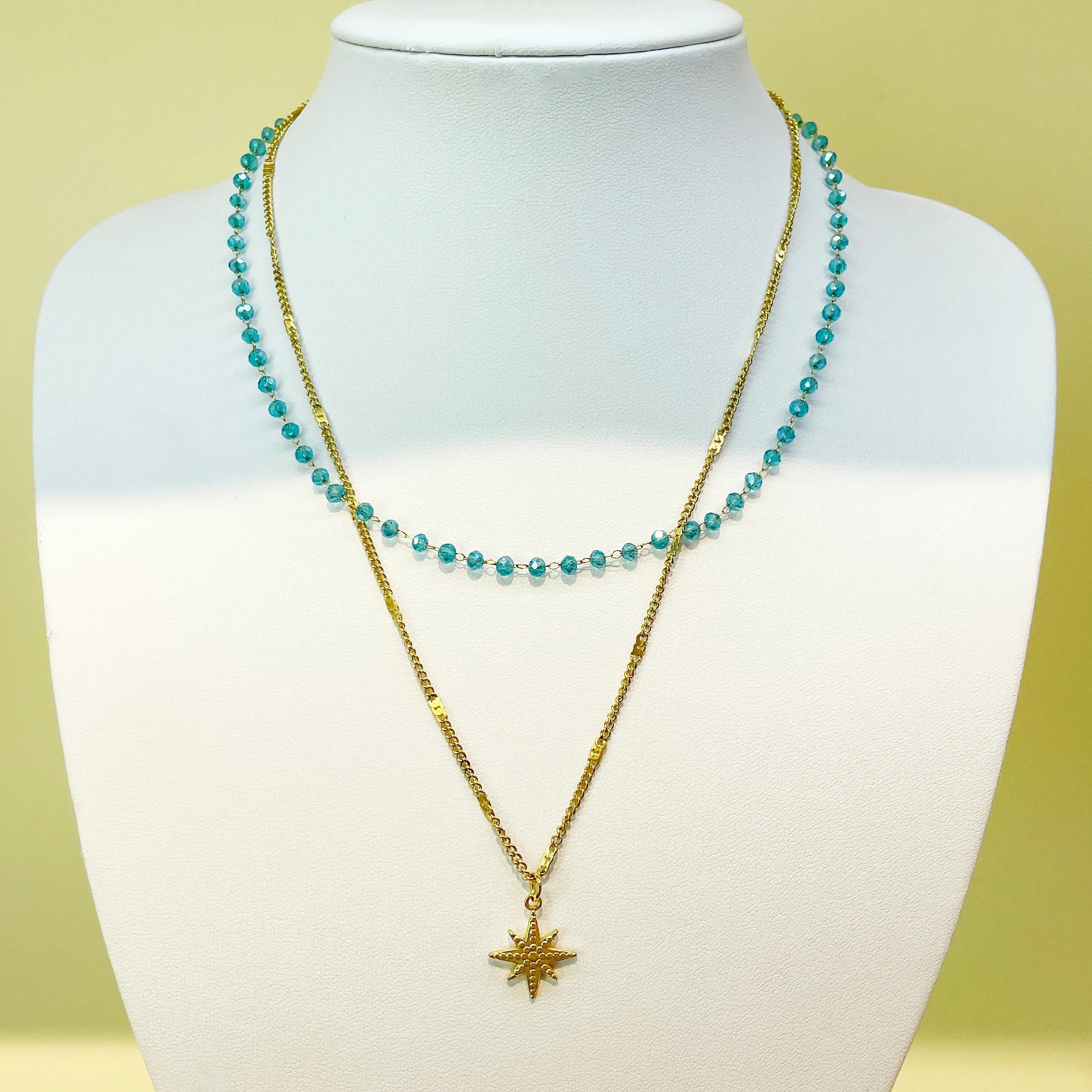 Vintage Style Star Stainless Steel Beaded Metal Plating Gold Plated Layered Necklaces_colorza_1