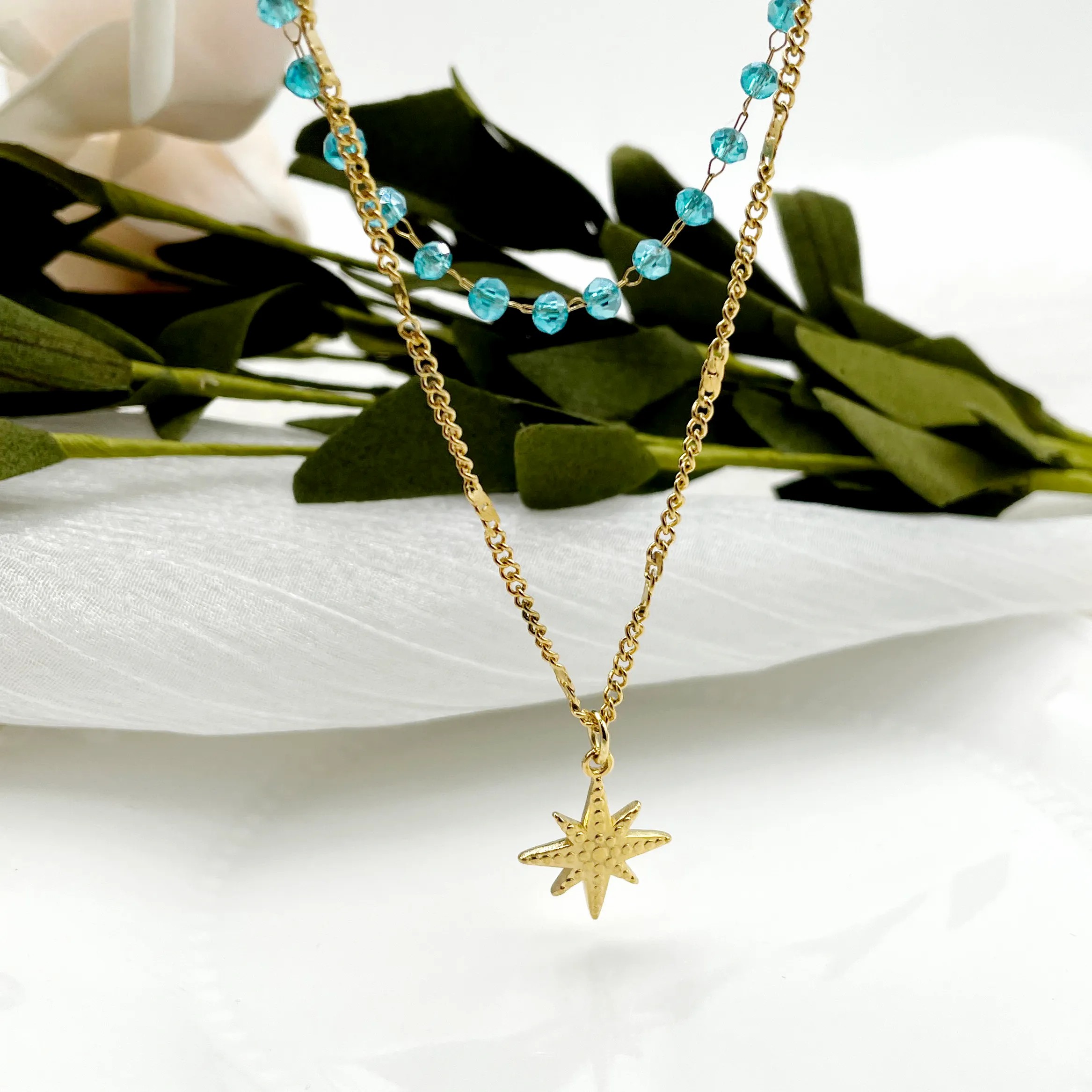 Vintage Style Star Stainless Steel Beaded Metal Plating Gold Plated Layered Necklaces_colorza_2