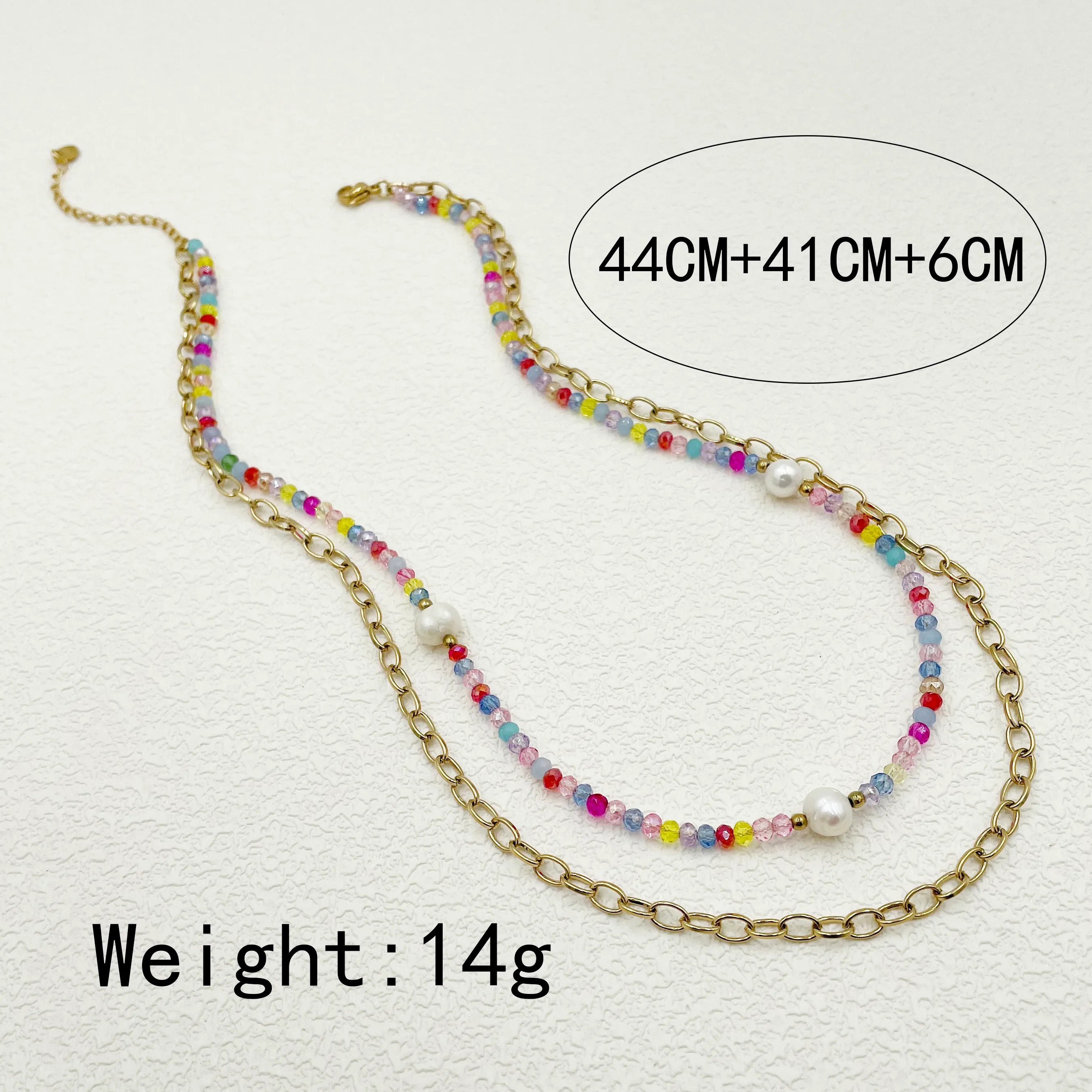 Casual Vacation Sweet Color Block Stainless Steel Beaded Plating 14K Gold Plated Layered Necklaces_colorza_2