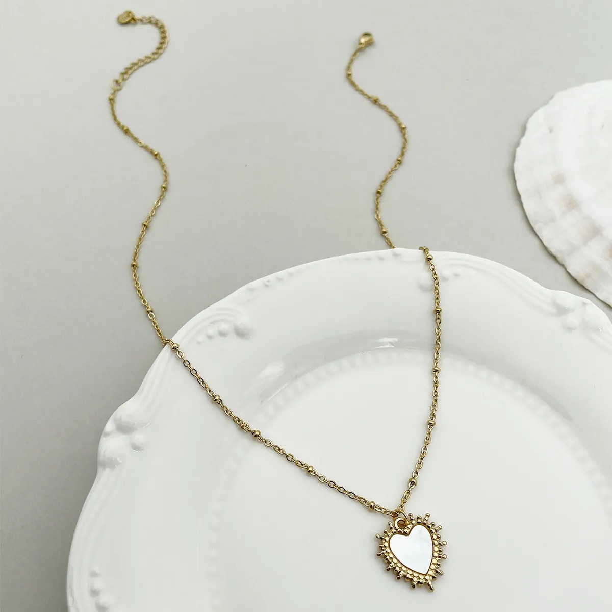 Basic Simple Style Heart Shape Stainless Steel Plating Inlay Shell Gold Plated Pendant Necklace_colorza_1