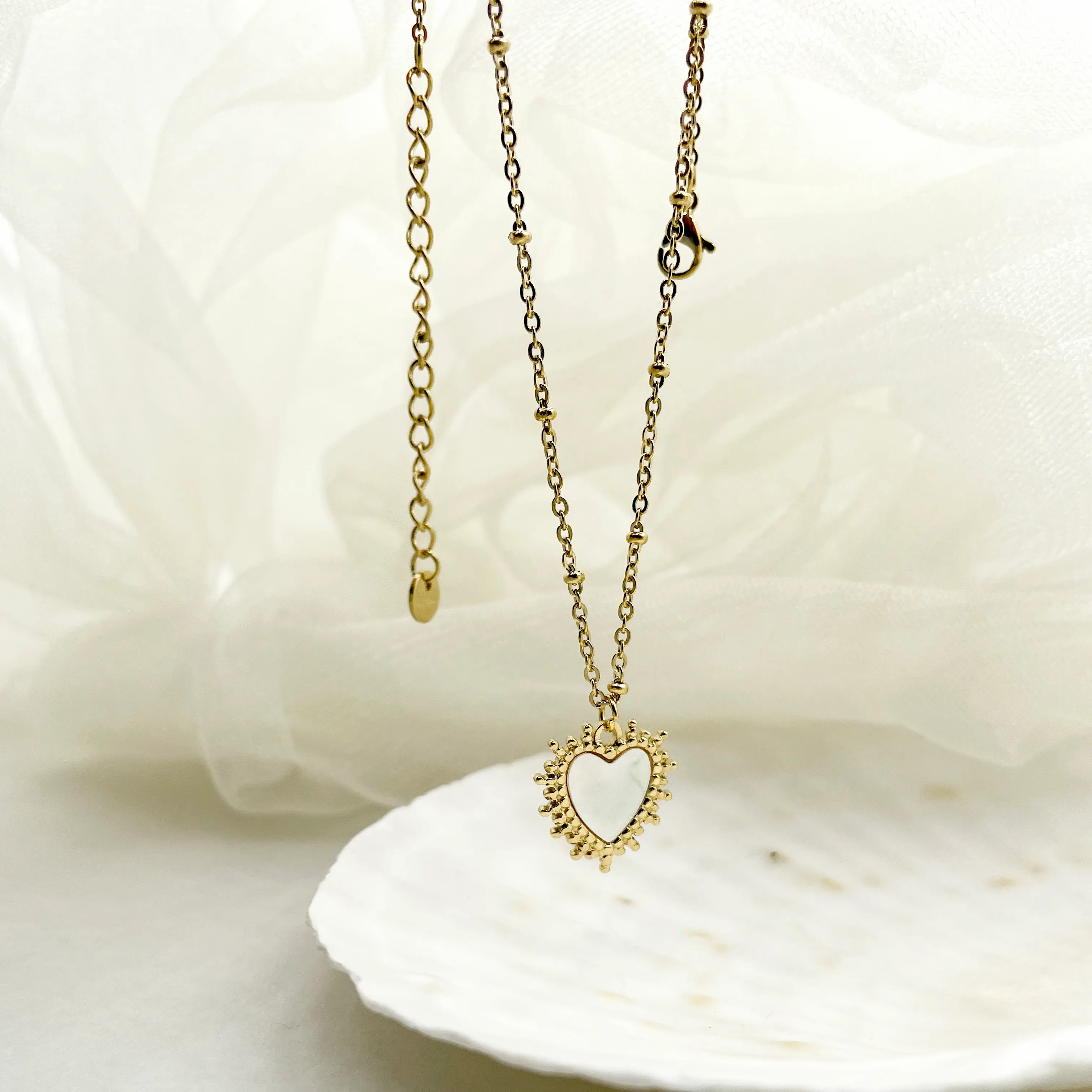 Basic Simple Style Heart Shape Stainless Steel Plating Inlay Shell Gold Plated Pendant Necklace_colorza_2