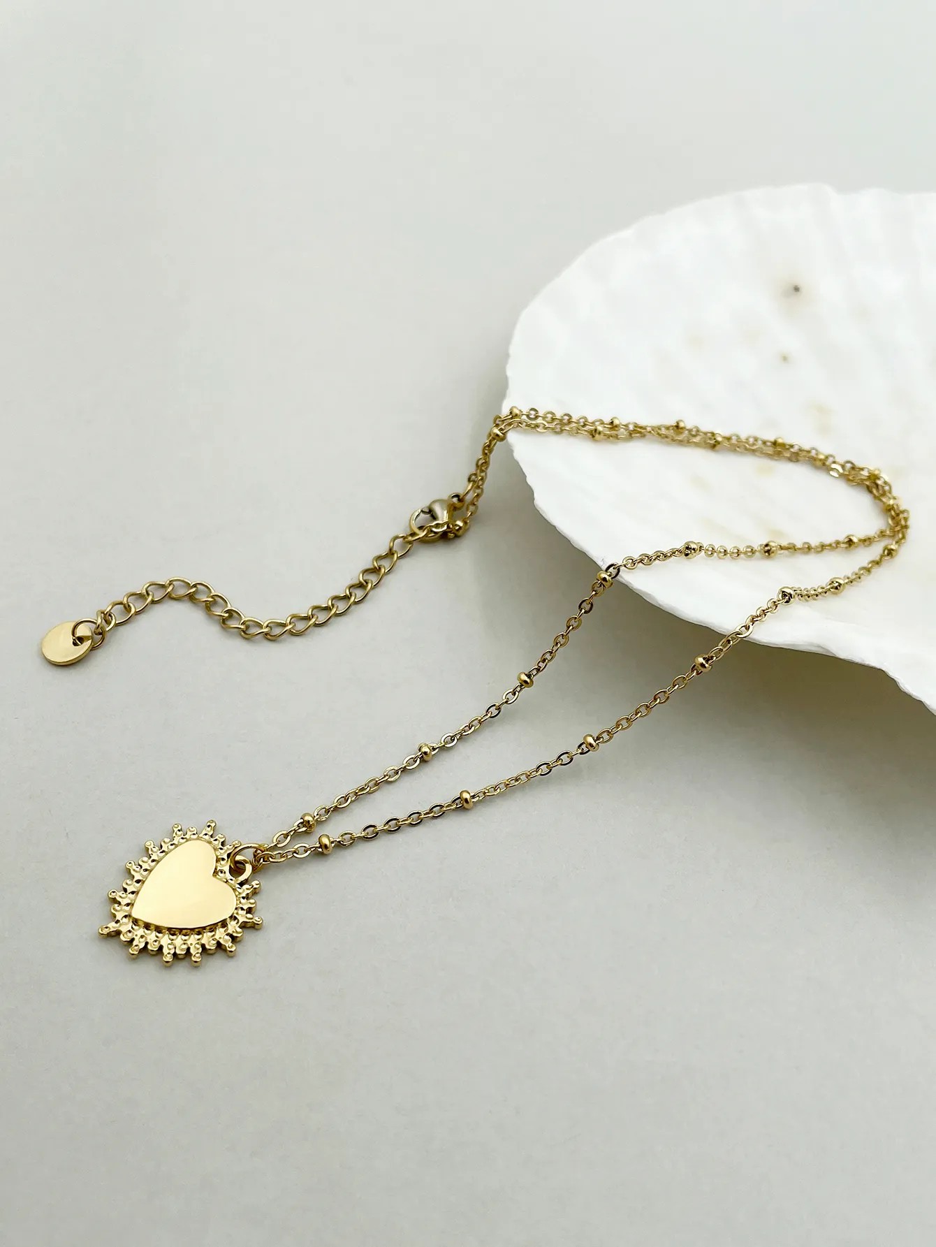 Basic Simple Style Heart Shape Stainless Steel Plating Inlay Shell Gold Plated Pendant Necklace_colorza_4