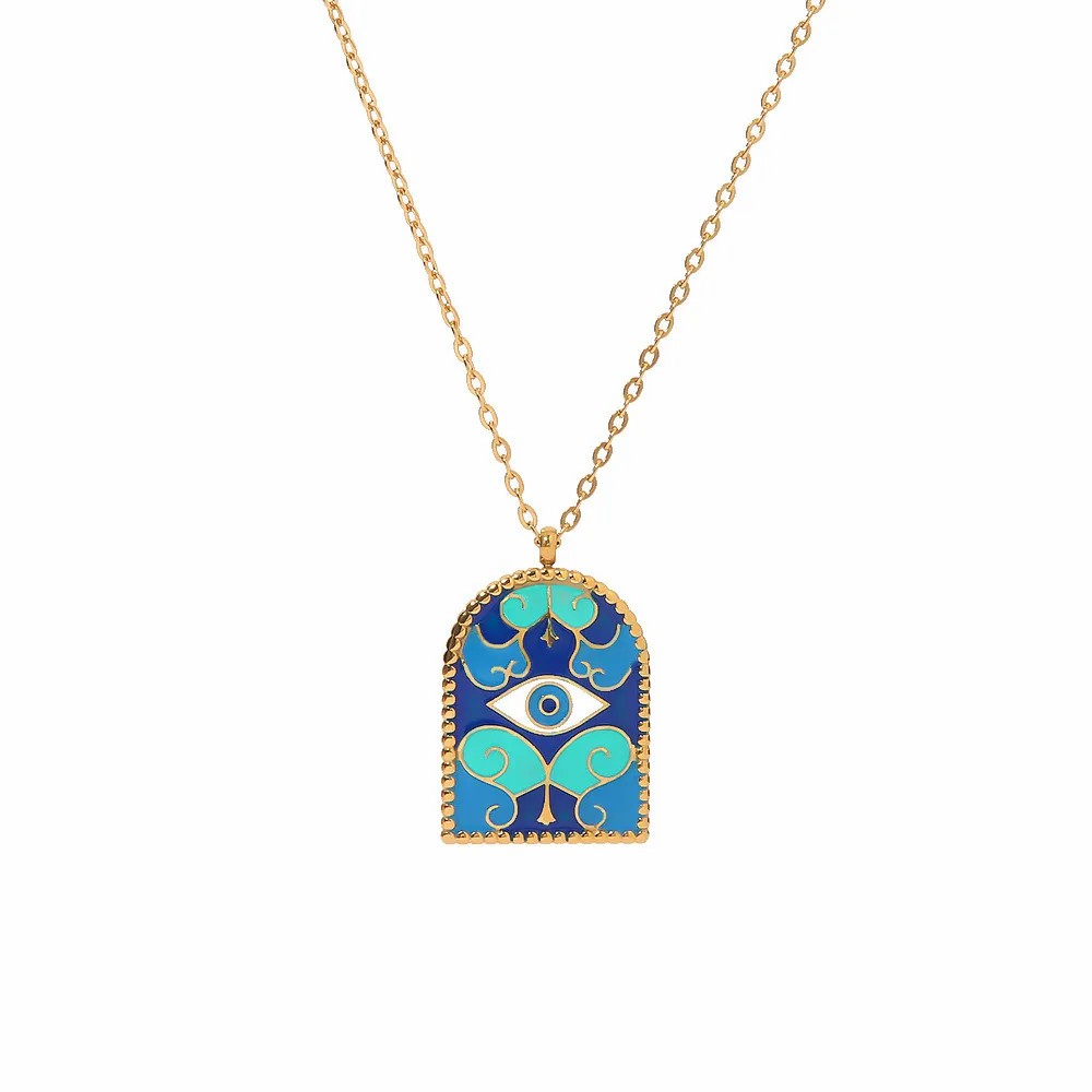 Retro Roman Style Oval Eye Titanium Steel Plating Titanium Steel 18K Gold Plated Necklace_colorza_1
