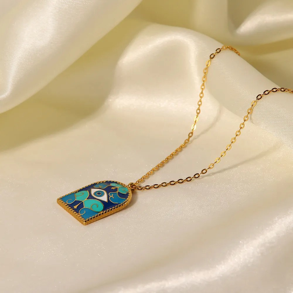 Retro Roman Style Oval Eye Titanium Steel Plating Titanium Steel 18K Gold Plated Necklace_colorza_2
