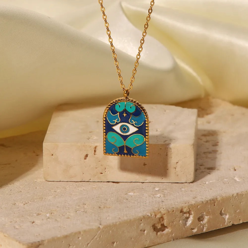 Retro Roman Style Oval Eye Titanium Steel Plating Titanium Steel 18K Gold Plated Necklace_colorza_4