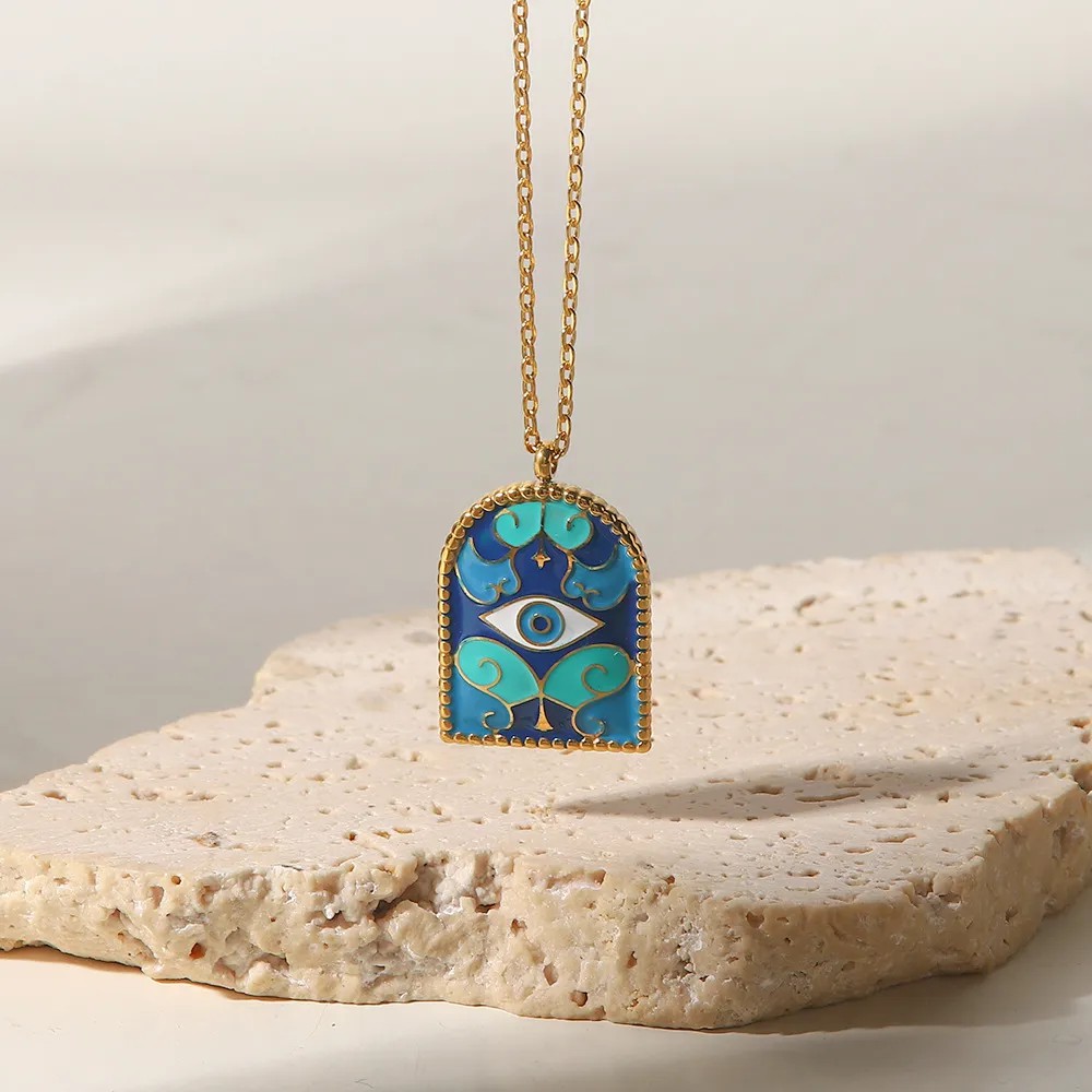 Retro Roman Style Oval Eye Titanium Steel Plating Titanium Steel 18K Gold Plated Necklace_colorza_5