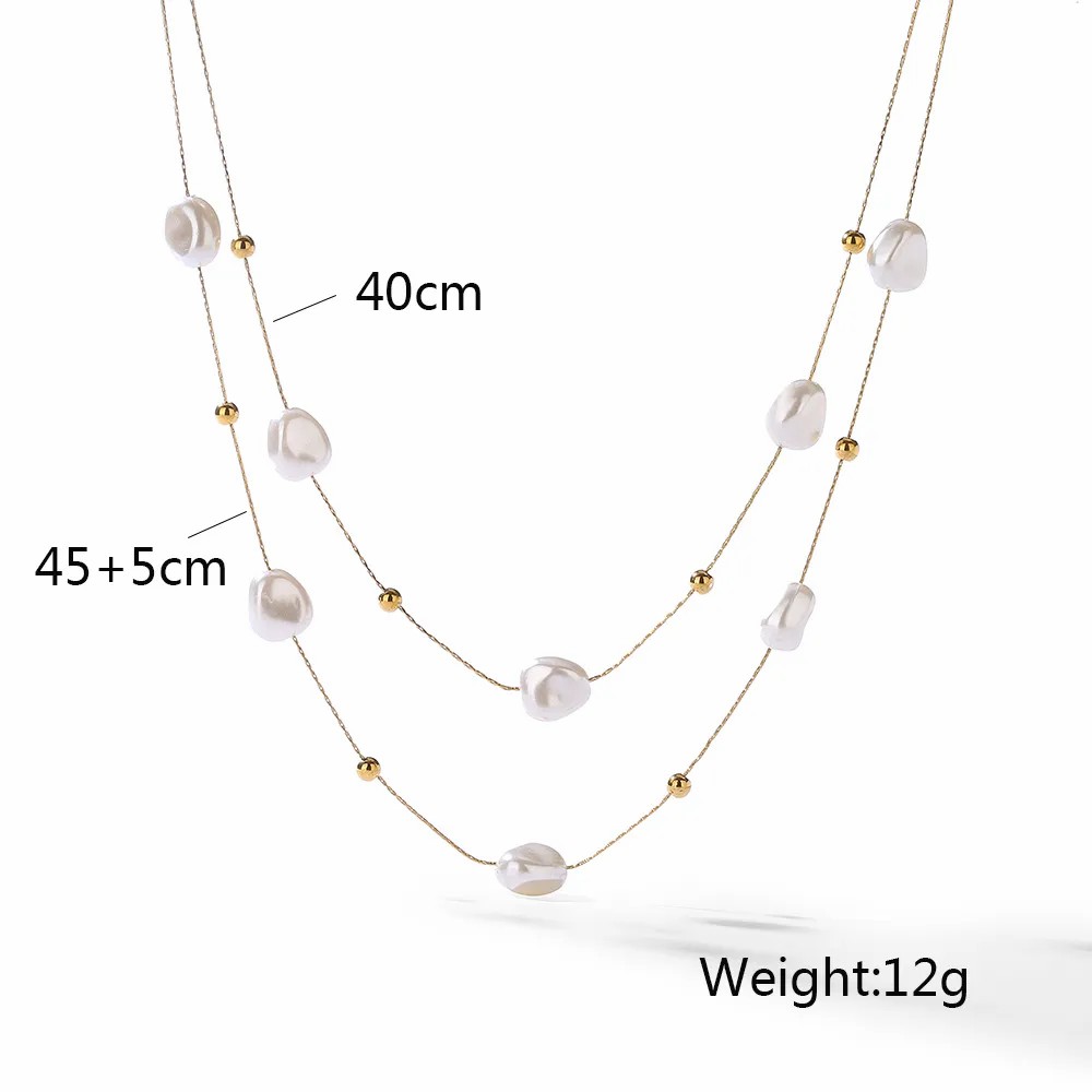 Elegant Irregular Titanium Steel Pearl Plating 18K Gold Plated Layered Necklaces_colorza_1