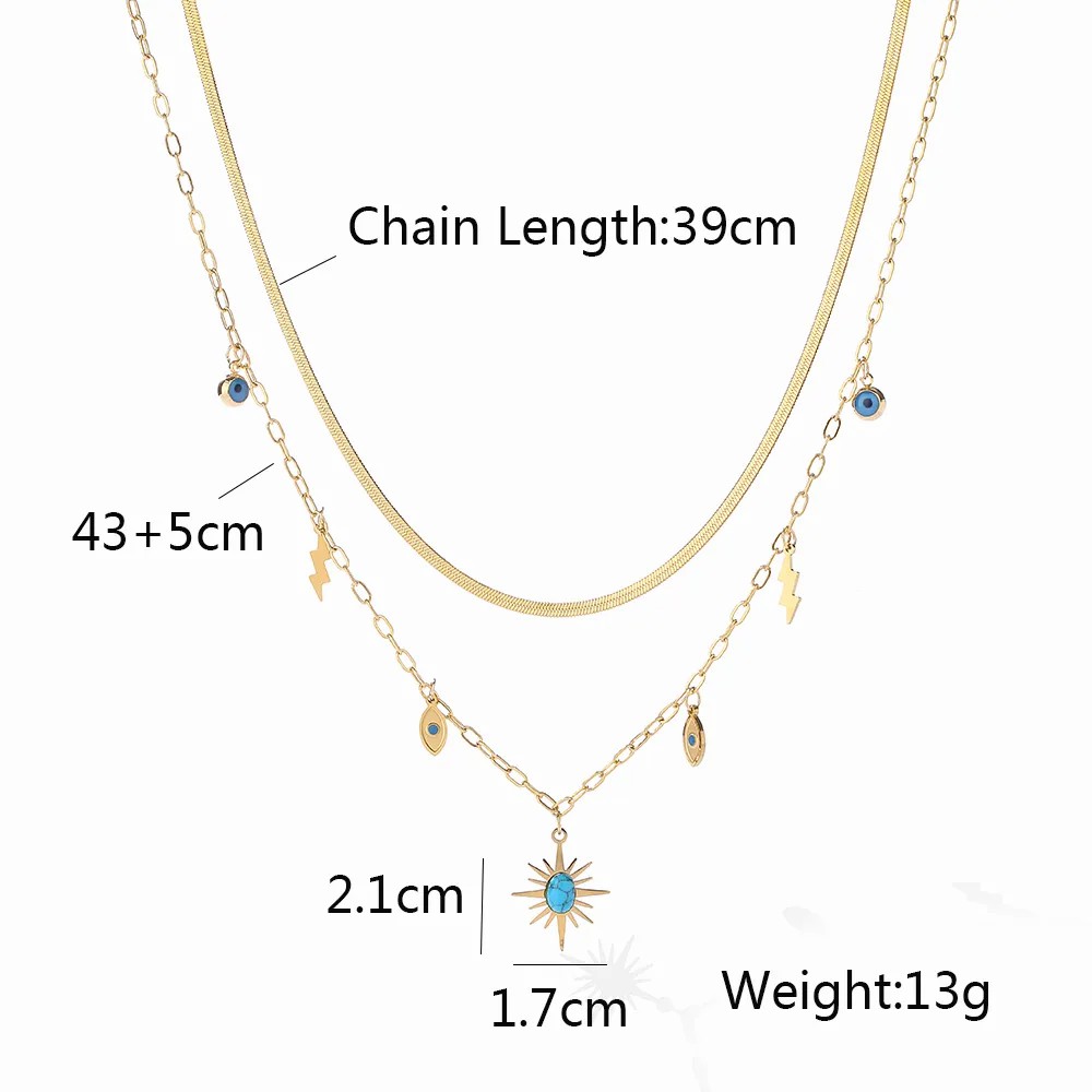 Modern Style Devil'S Eye Titanium Steel Layered Plating Inlay Turquoise 18K Gold Plated Pendant Necklace_colorza_1