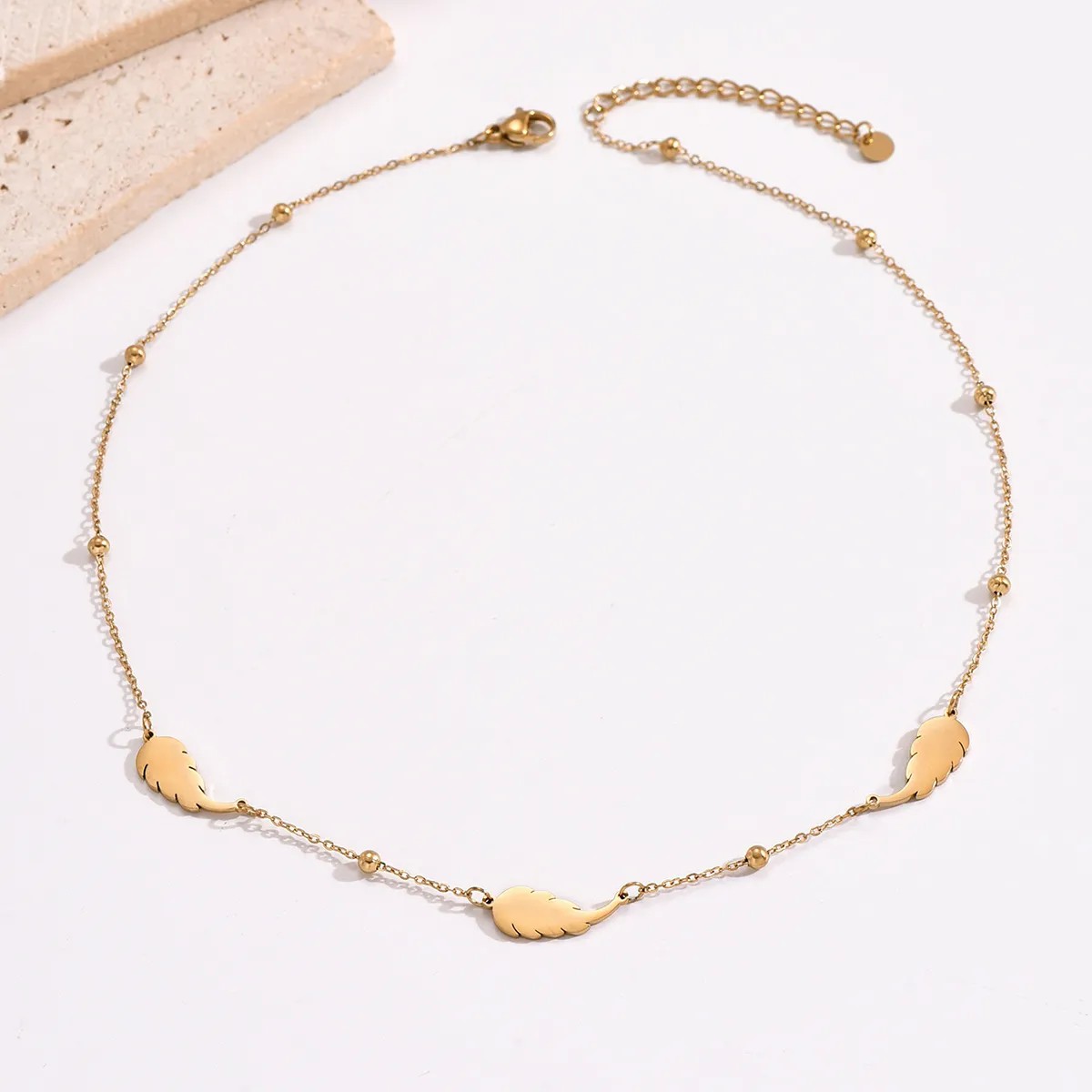 Elegant Simple Style Feather Stainless Steel Polishing Patchwork Plating 14K Gold Plated Necklace_colorza_1