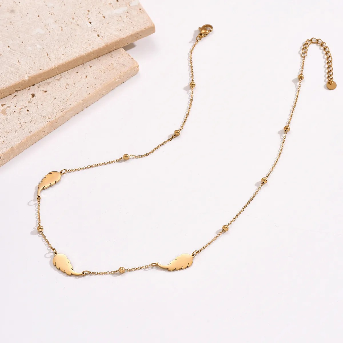 Elegant Simple Style Feather Stainless Steel Polishing Patchwork Plating 14K Gold Plated Necklace_colorza_2