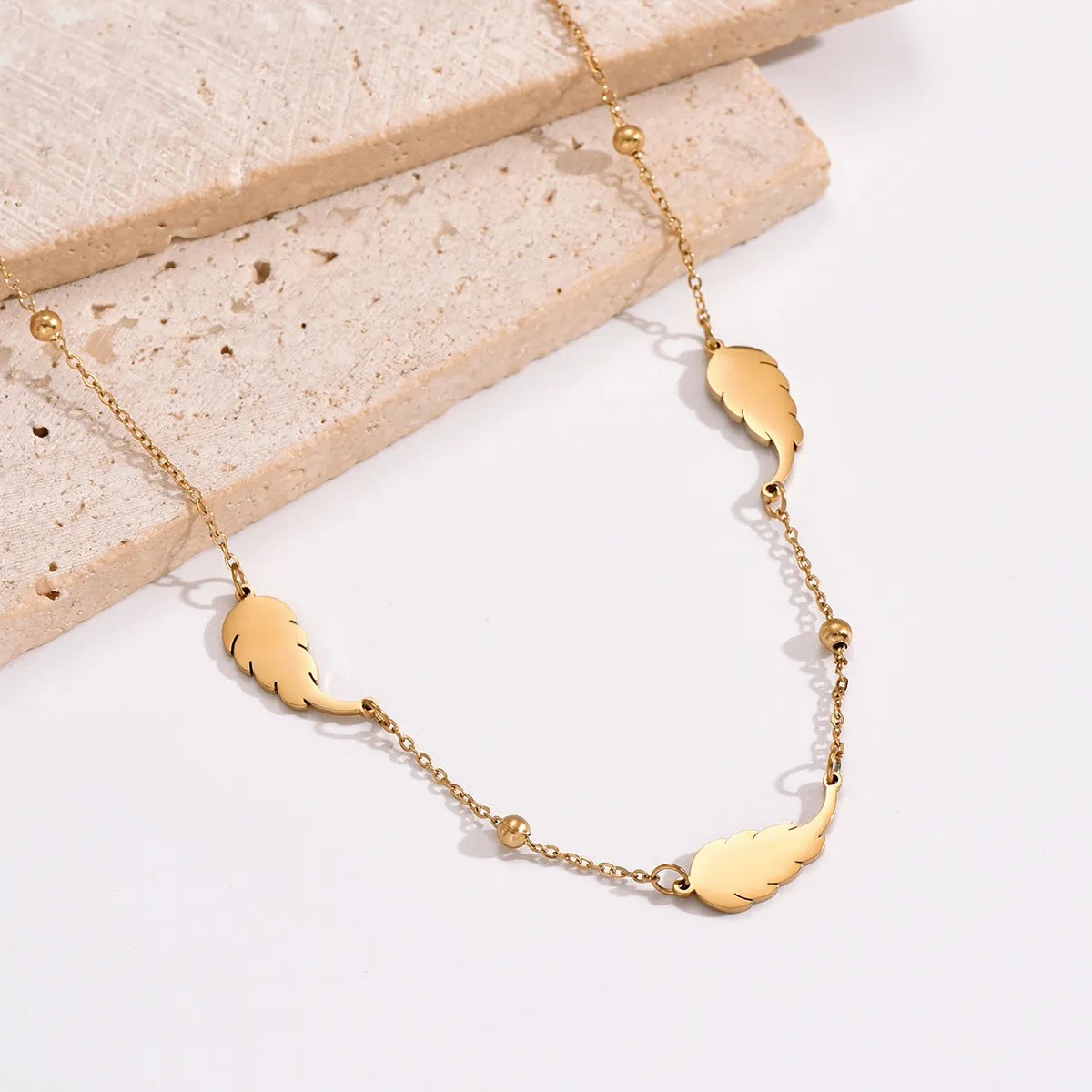 Elegant Simple Style Feather Stainless Steel Polishing Patchwork Plating 14K Gold Plated Necklace_colorza_3