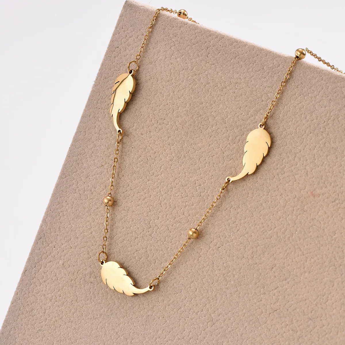 Elegant Simple Style Feather Stainless Steel Polishing Patchwork Plating 14K Gold Plated Necklace_colorza_4