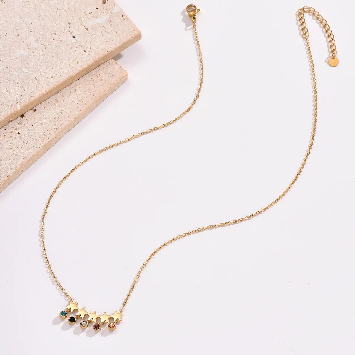 Modern Style Simple Style Star Stainless Steel Plating Inlay Rhinestones 14K Gold Plated Pendant Necklace_colorza_3