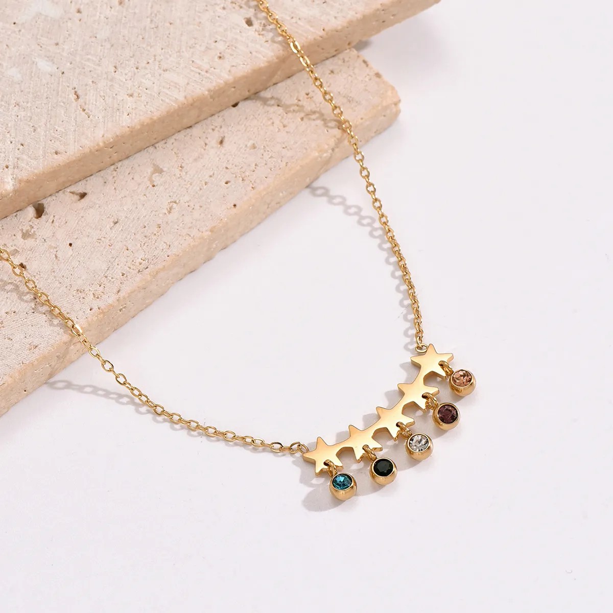 Modern Style Simple Style Star Stainless Steel Plating Inlay Rhinestones 14K Gold Plated Pendant Necklace_colorza_4