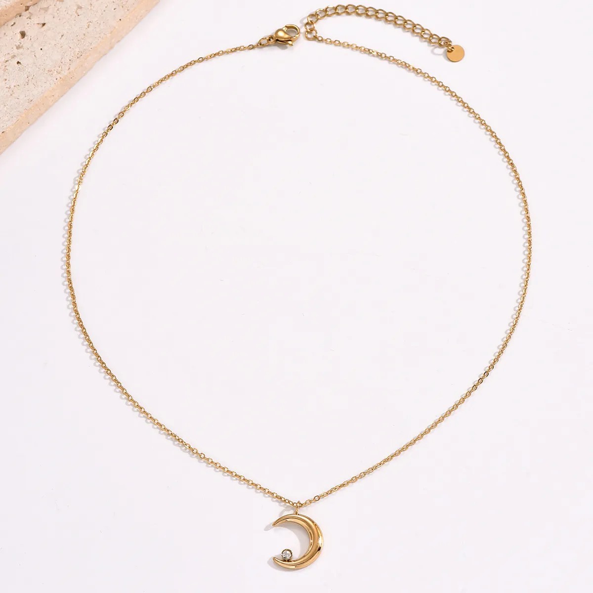 Elegant Simple Style Moon Stainless Steel Plating Inlay Rhinestones 14K Gold Plated Pendant Necklace_colorza_3