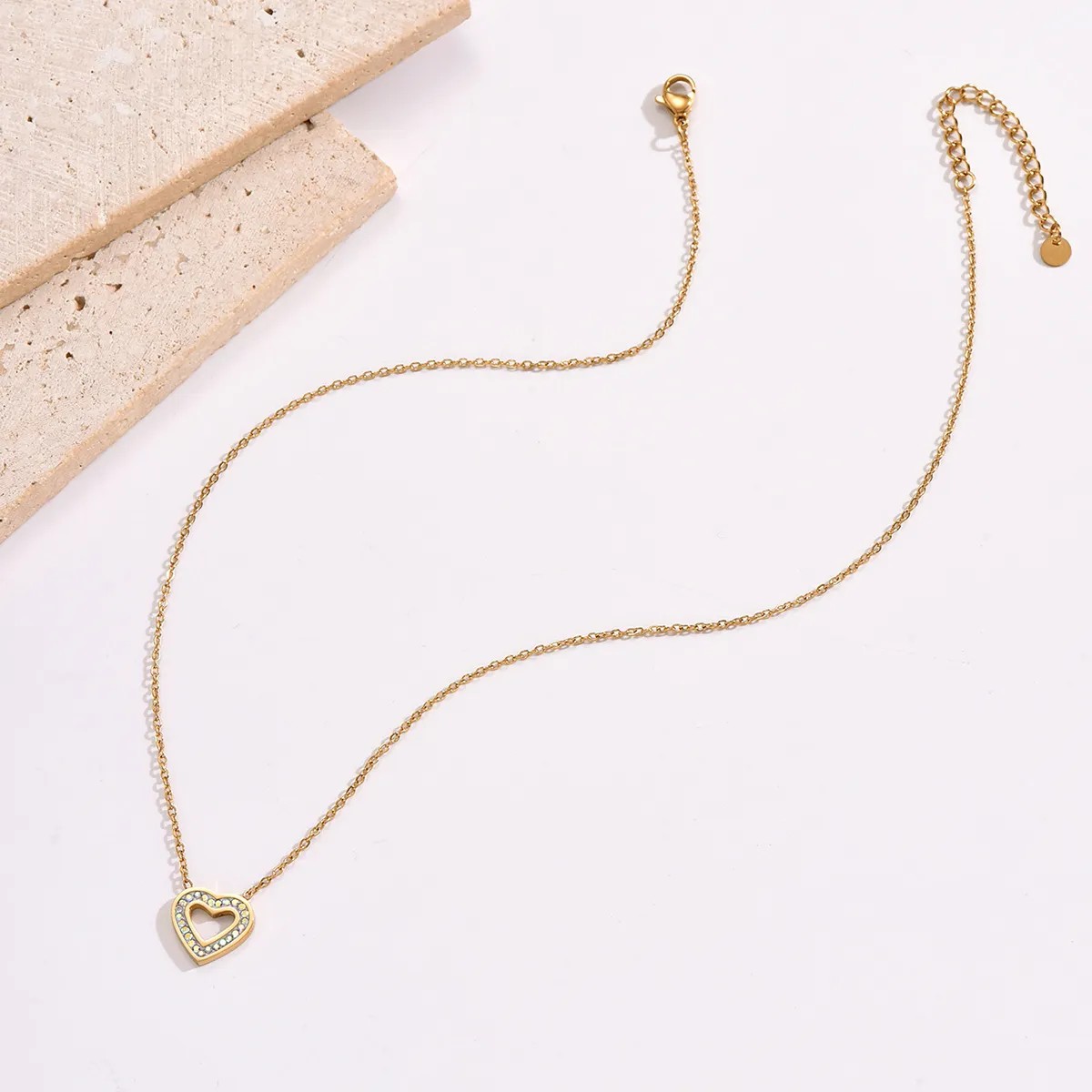 Elegant Heart Shape Stainless Steel Plating Inlay Rhinestones 14K Gold Plated Pendant Necklace_colorza_1