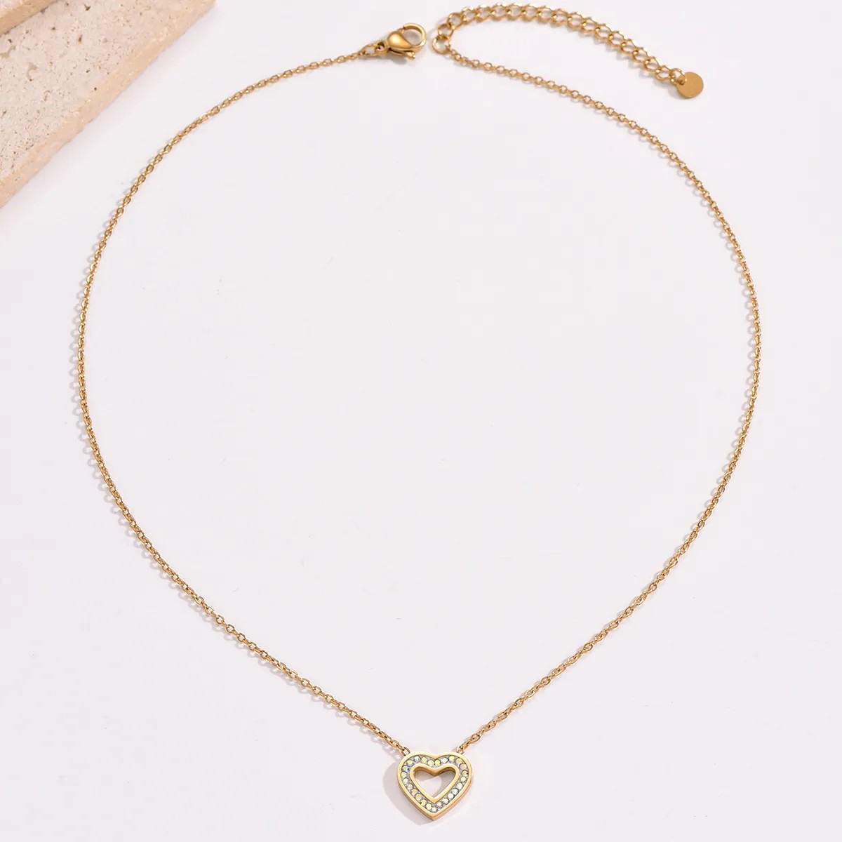 Elegant Heart Shape Stainless Steel Plating Inlay Rhinestones 14K Gold Plated Pendant Necklace_colorza_3