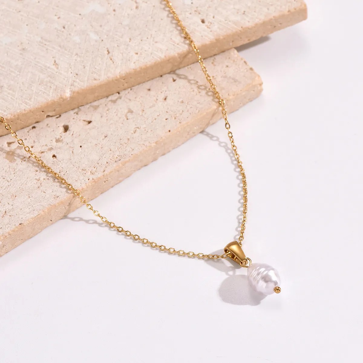 Casual Simple Style Geometric Stainless Steel Artificial Pearl Plating 14K Gold Plated Pendant Necklace_colorza_3