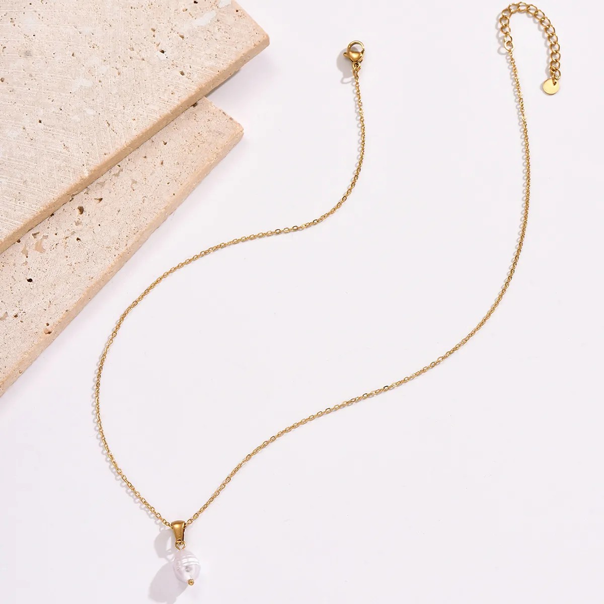 Casual Simple Style Geometric Stainless Steel Artificial Pearl Plating 14K Gold Plated Pendant Necklace_colorza_4