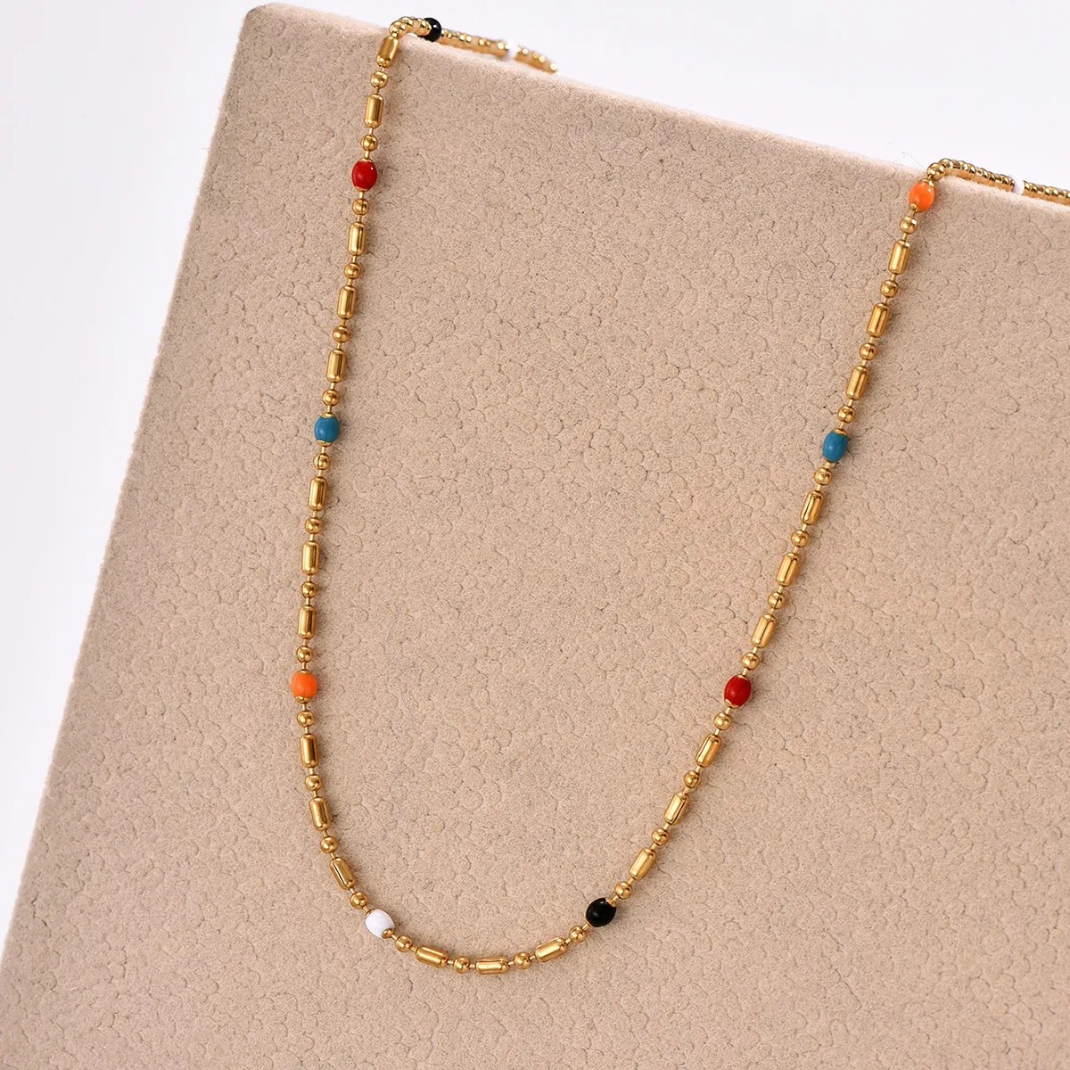 Simple Style Colorful Stainless Steel Epoxy Plating 14K Gold Plated Necklace_colorza_1