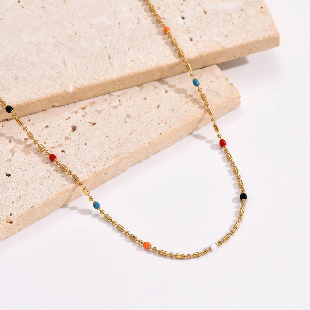 Simple Style Colorful Stainless Steel Epoxy Plating 14K Gold Plated Necklace_colorza_2