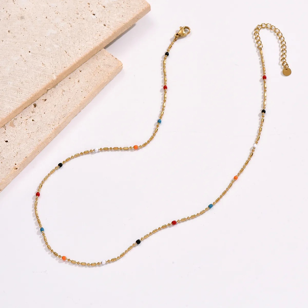 Simple Style Colorful Stainless Steel Epoxy Plating 14K Gold Plated Necklace_colorza_4