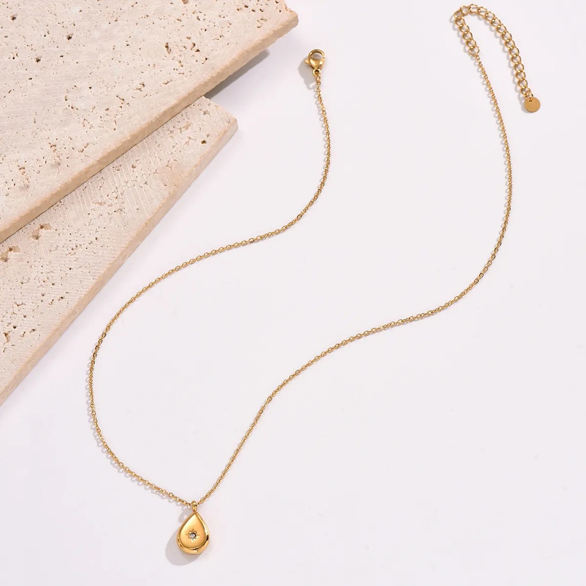 Simple Style Star Water Droplets Stainless Steel Plating Inlay Rhinestones 14K Gold Plated Pendant Necklace_colorza_1