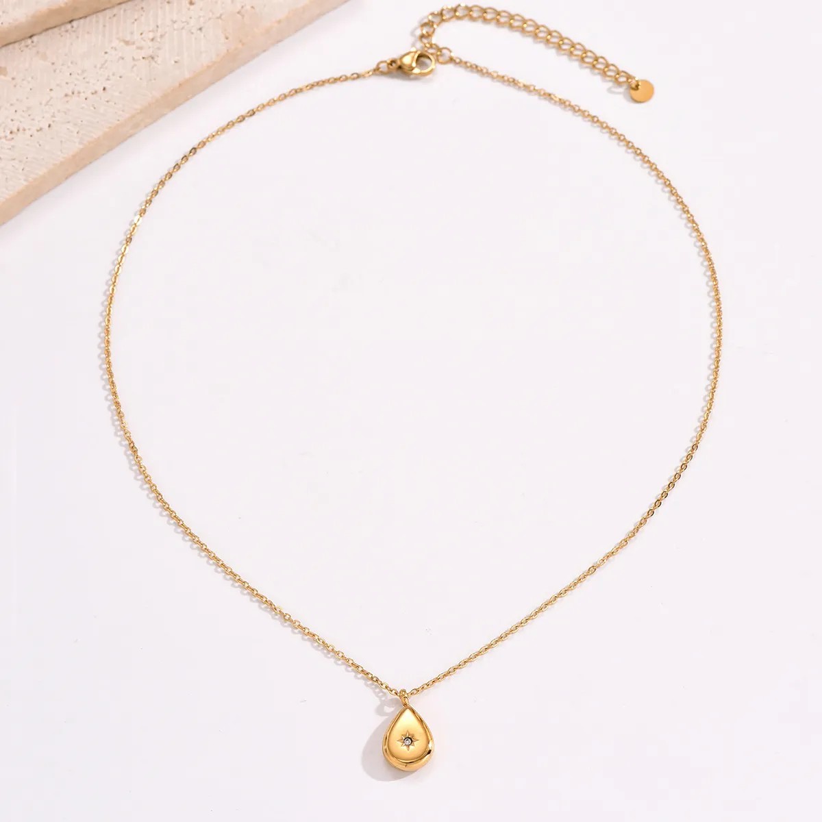 Simple Style Star Water Droplets Stainless Steel Plating Inlay Rhinestones 14K Gold Plated Pendant Necklace_colorza_2
