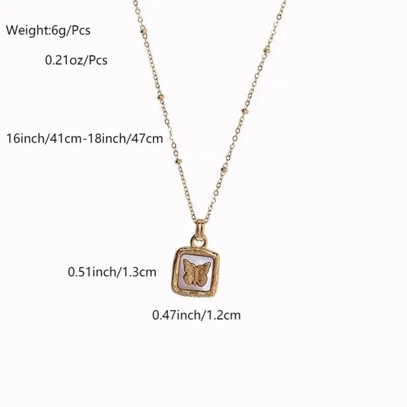 Vintage Style Animal Butterfly Titanium Steel Plating Inlay Shell 18K Gold Plated Pendant Necklace_colorza_1