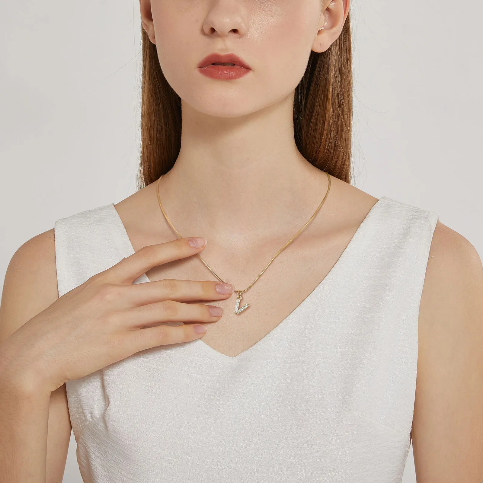 INS Style Simple Style Letter Stainless Steel Plating Inlay Zircon 18K Gold Plated Necklace Pendant_colorza_1