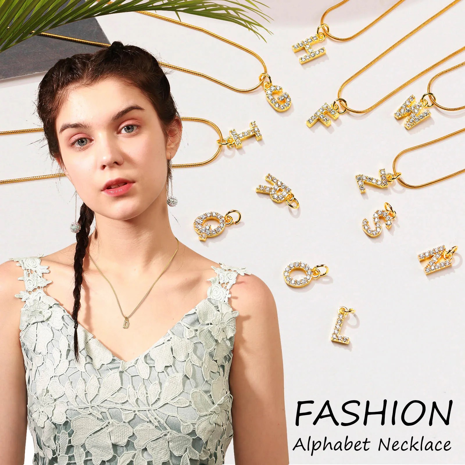 INS Style Simple Style Letter Stainless Steel Plating Inlay Zircon 18K Gold Plated Necklace Pendant_colorza_4