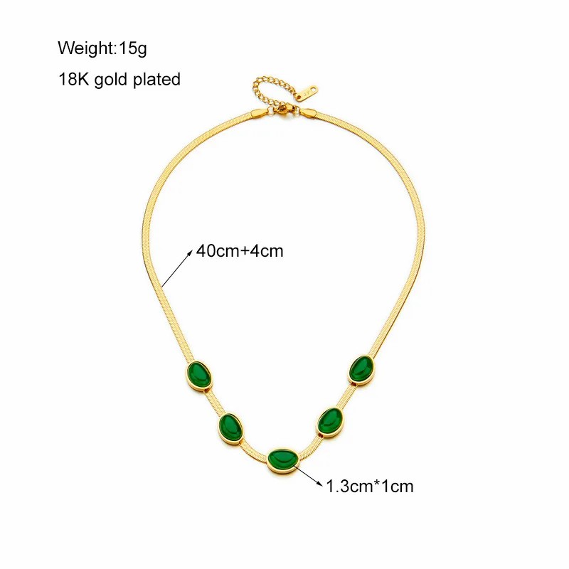 Retro Oval Titanium Steel Plating Inlay Artificial Gemstones 18K Gold Plated Necklace_colorza_4