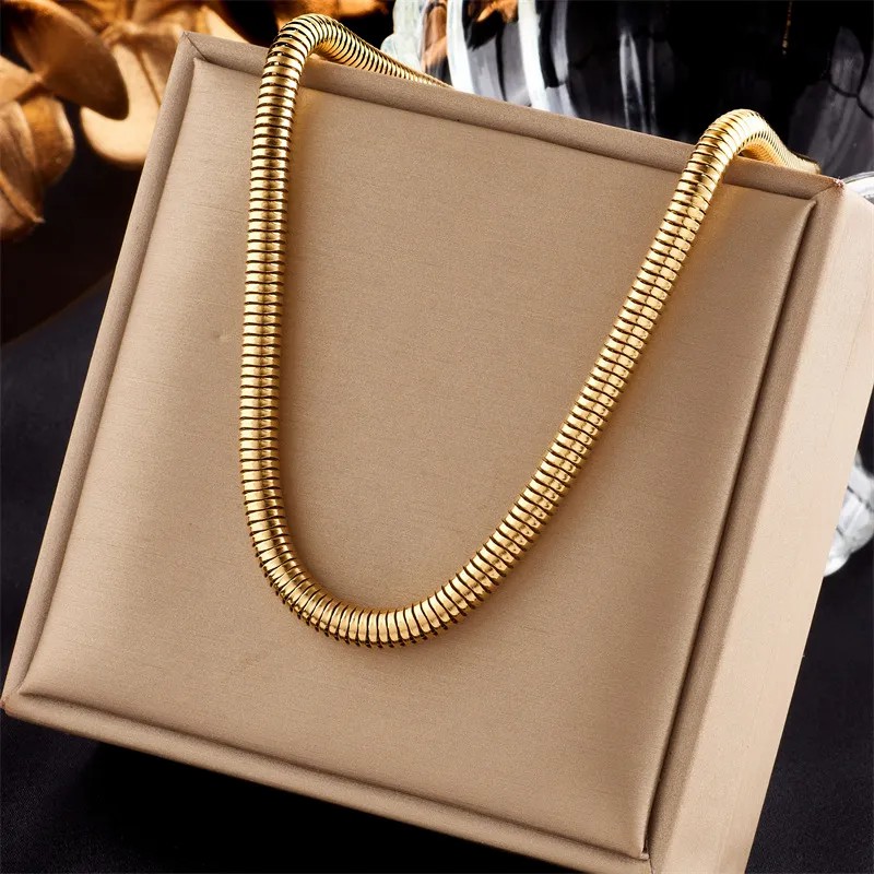 Hip-Hop Punk Solid Color Titanium Steel Plating 18K Gold Plated Necklace_colorza_1
