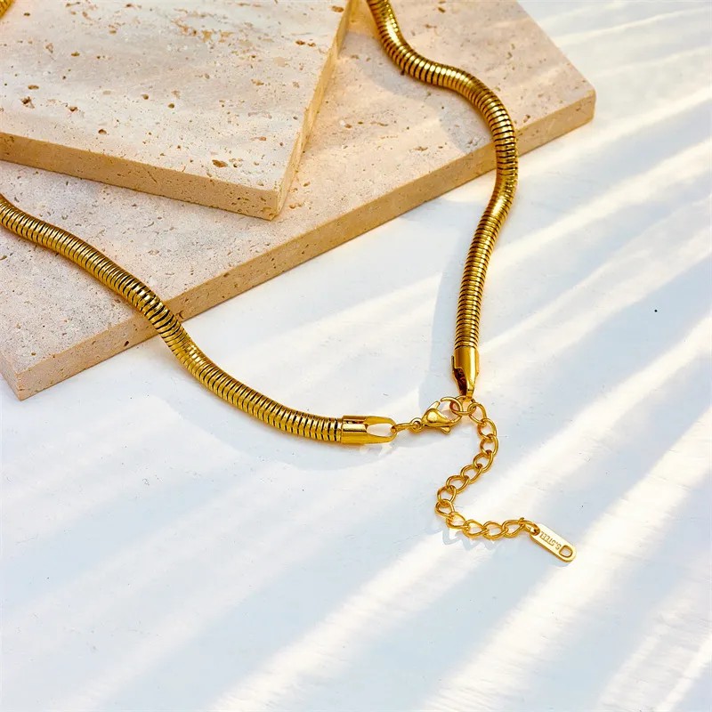 Hip-Hop Punk Solid Color Titanium Steel Plating 18K Gold Plated Necklace_colorza_3