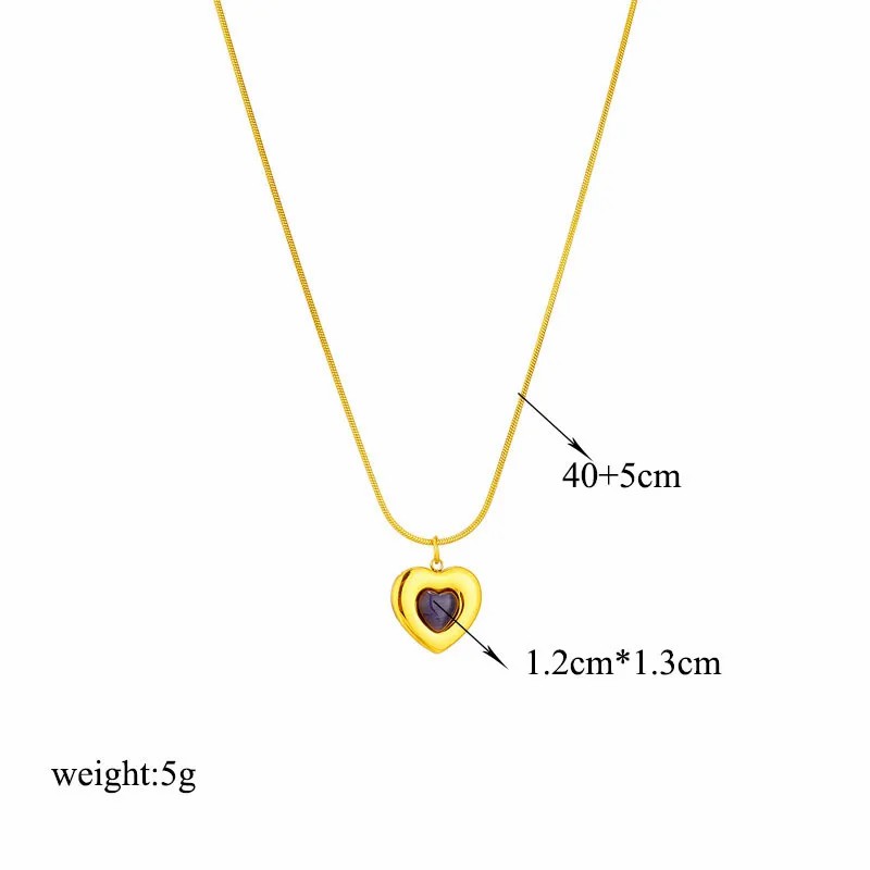 Retro Heart Shape Titanium Steel Plating Inlay Opal 18K Gold Plated Pendant Necklace_colorza_4