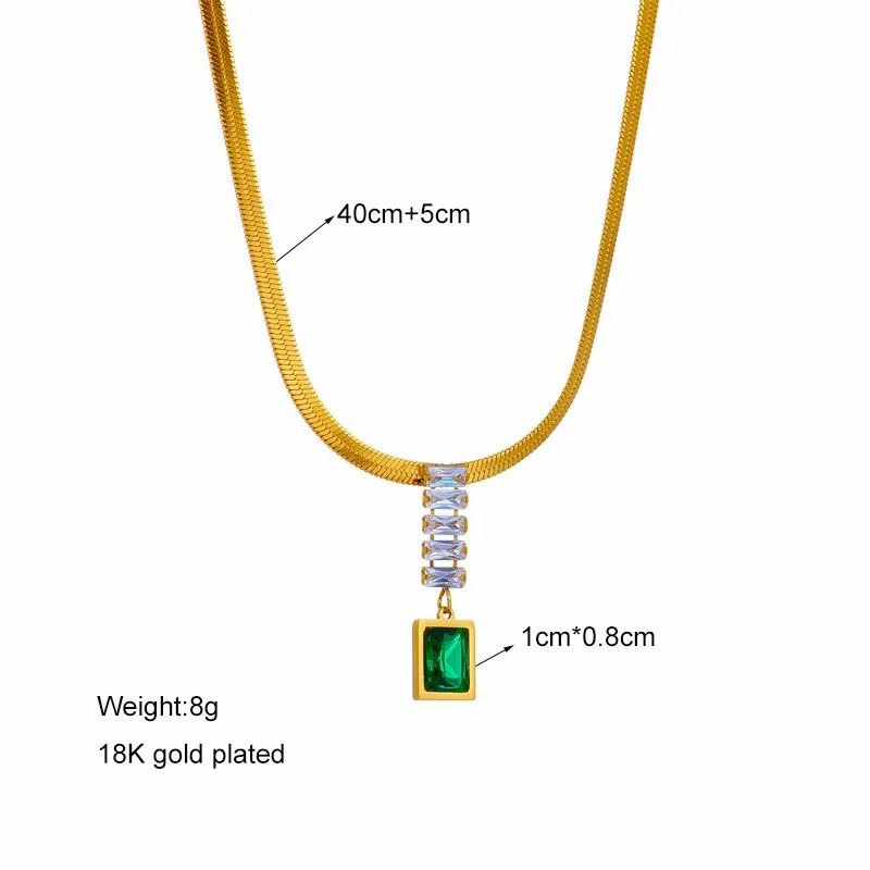 Modern Style Rectangle Titanium Steel Plating Inlay Artificial Rhinestones 18K Gold Plated Pendant Necklace_colorza_4