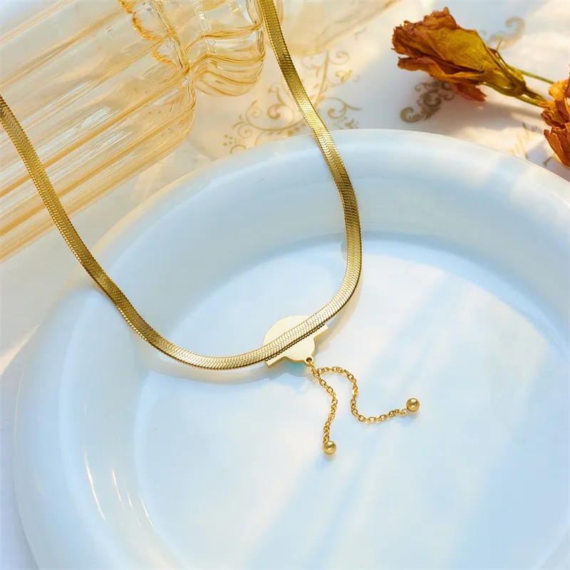 Retro Sector Titanium Steel Plating Inlay Turquoise 18K Gold Plated Necklace_colorza_2