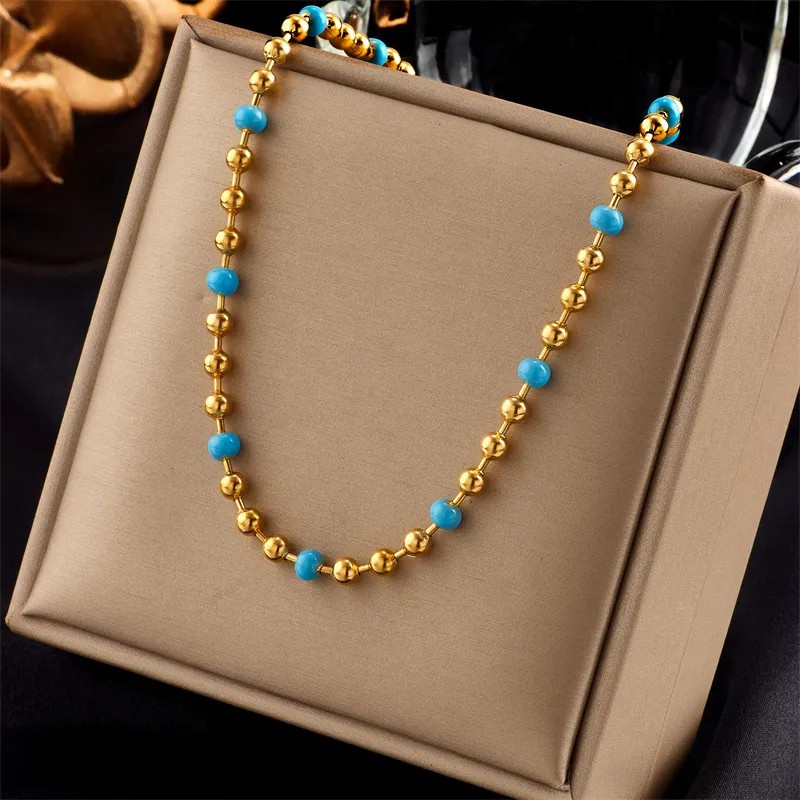 Modern Style Round Titanium Steel Enamel Plating 18K Gold Plated Necklace_colorza_1