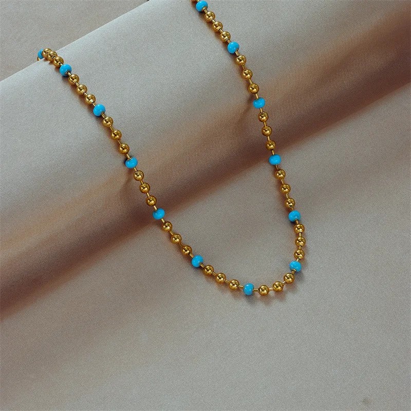 Modern Style Round Titanium Steel Enamel Plating 18K Gold Plated Necklace_colorza_2