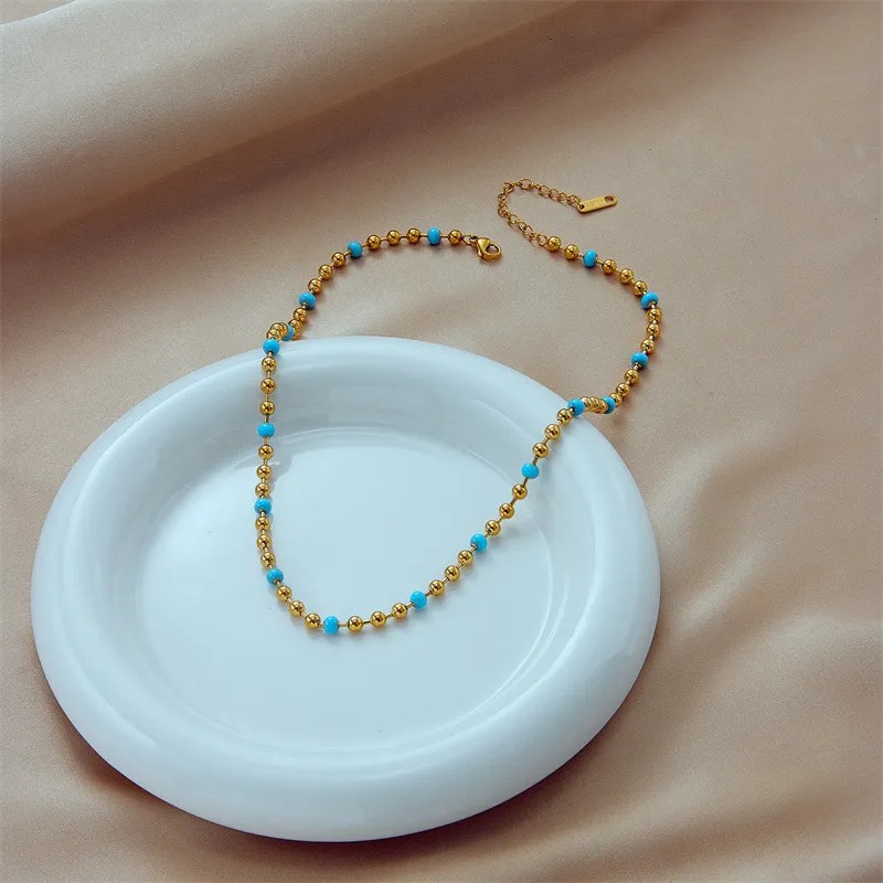 Modern Style Round Titanium Steel Enamel Plating 18K Gold Plated Necklace_colorza_3