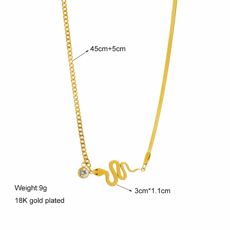 Hip-Hop Snake Titanium Steel Plating Inlay Artificial Rhinestones 18K Gold Plated Pendant Necklace_colorza_4