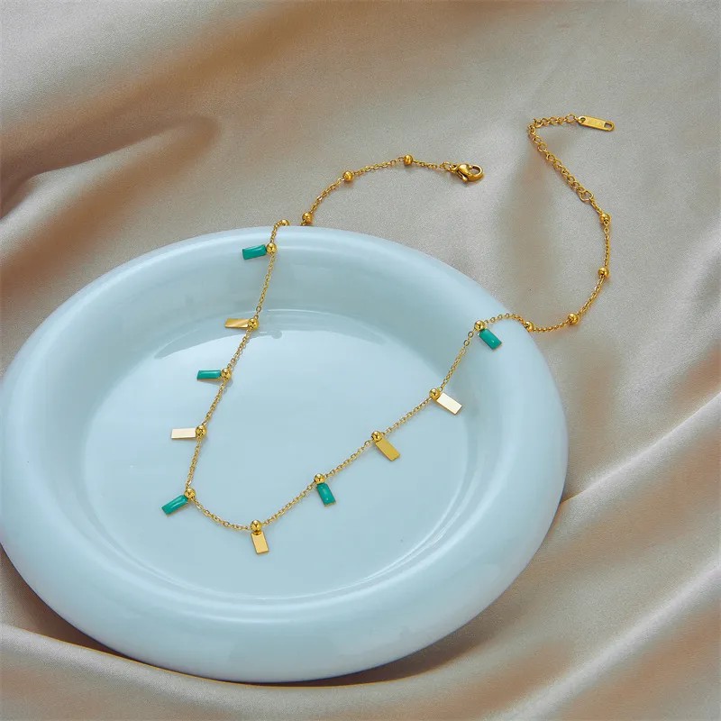 Elegant Rectangle Titanium Steel Enamel Plating 18K Gold Plated Necklace_colorza_3