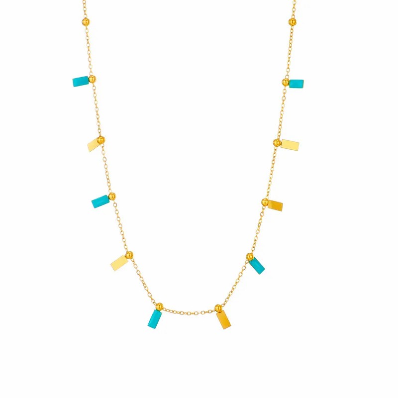 Elegant Rectangle Titanium Steel Enamel Plating 18K Gold Plated Necklace_colorza_4