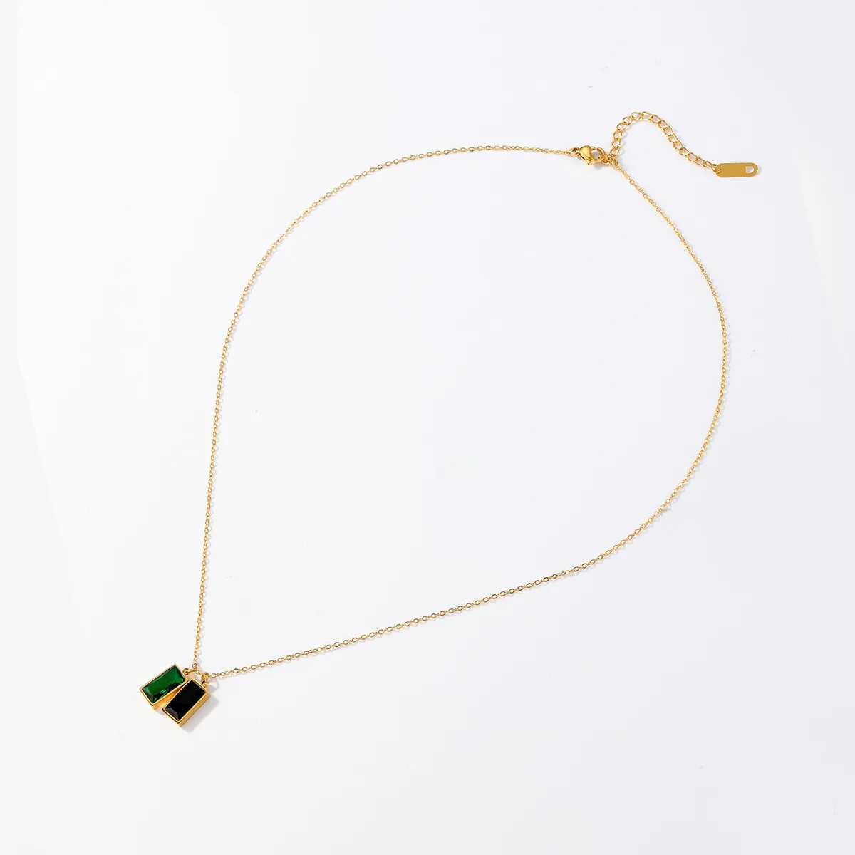 Elegant Rectangle Stainless Steel Plating Inlay Zircon 18K Gold Plated Pendant Necklace Long Necklace_colorza_4