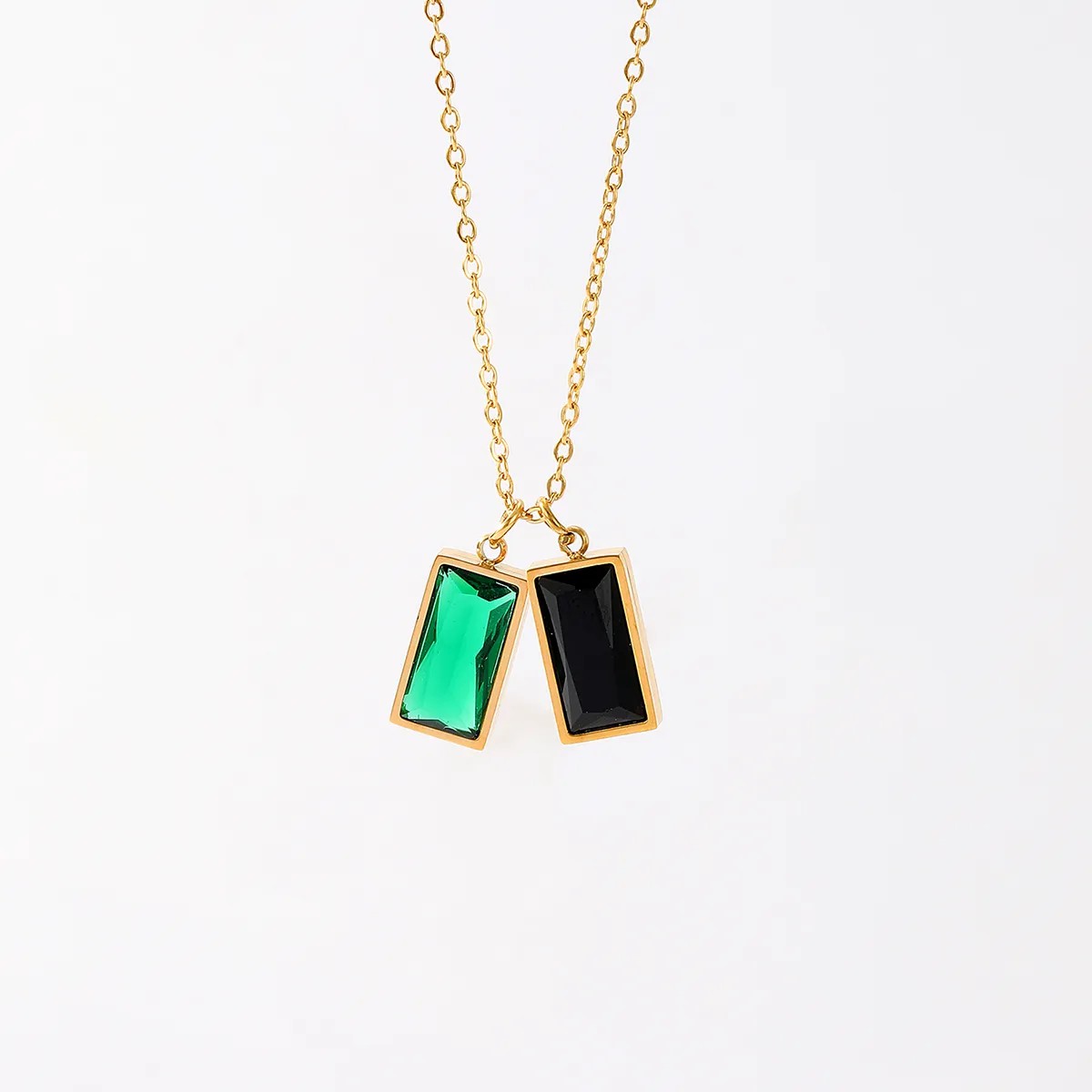 Elegant Rectangle Stainless Steel Plating Inlay Zircon 18K Gold Plated Pendant Necklace Long Necklace_colorza_5