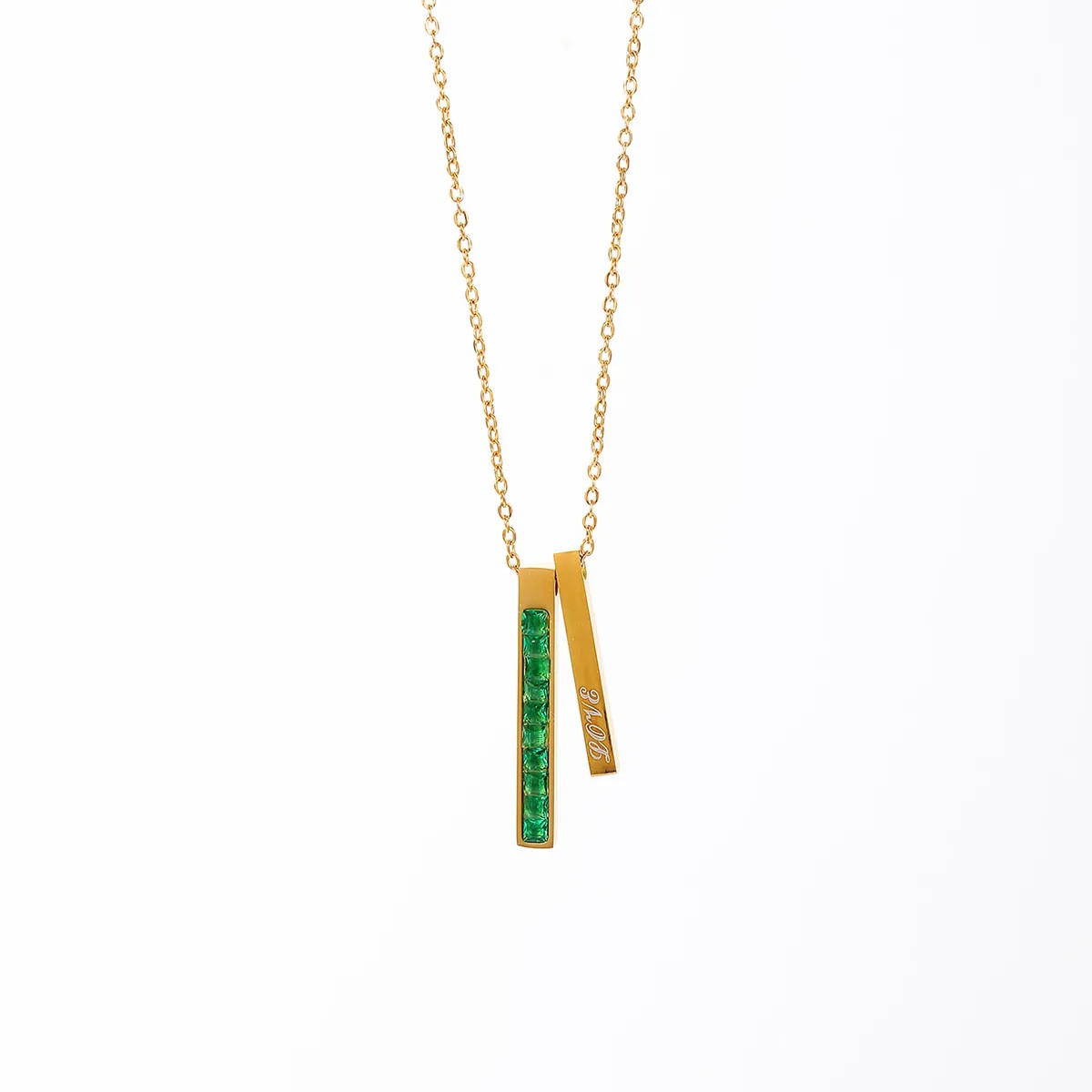 Elegant Rectangle Stainless Steel Plating Inlay Zircon 18K Gold Plated Pendant Necklace Long Necklace_colorza_7